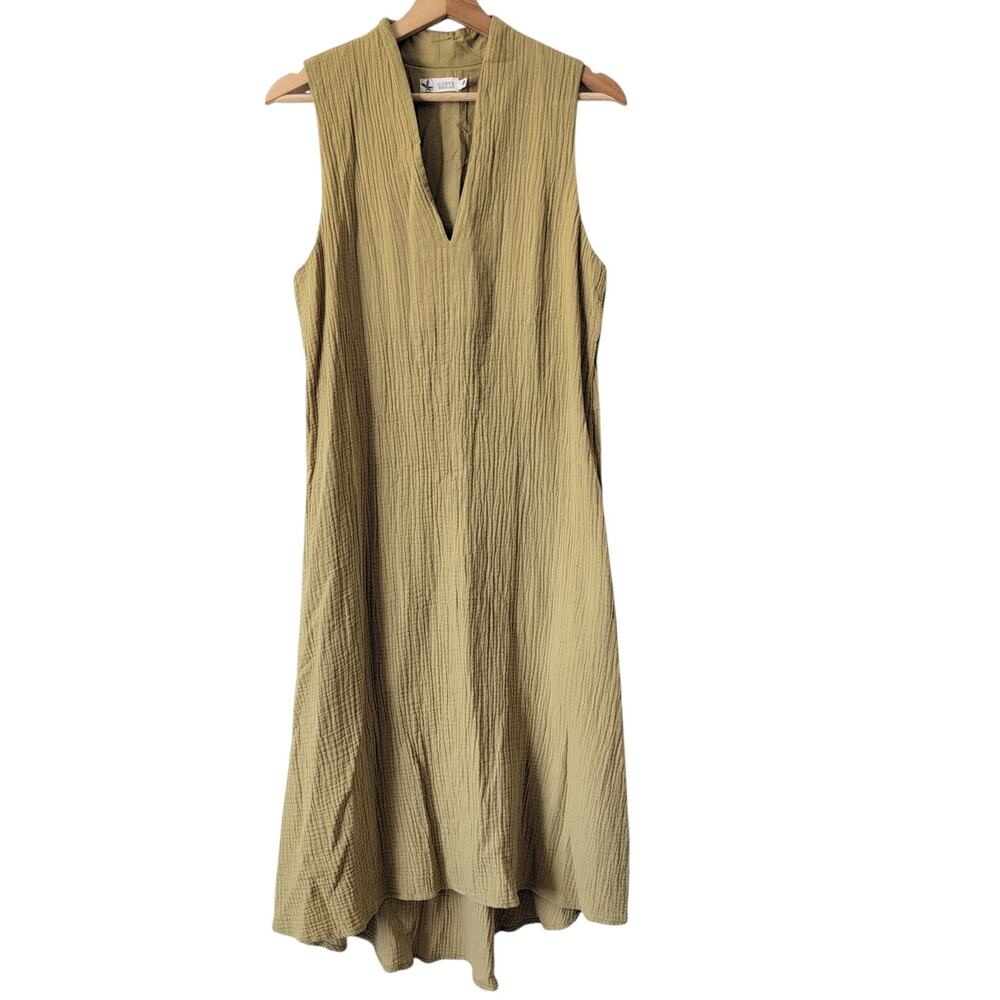 Carve Designs Women's 6 Dusty Yellow Crinkle Midi Dress Casual Summer Organic
